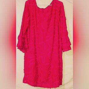 R & K Originals 3D Ruffle long Sleeve Dress Women’s Raspberry Plus Size 16W